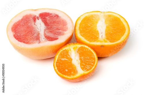 Grapefruit  orange and mandarin isolated on white