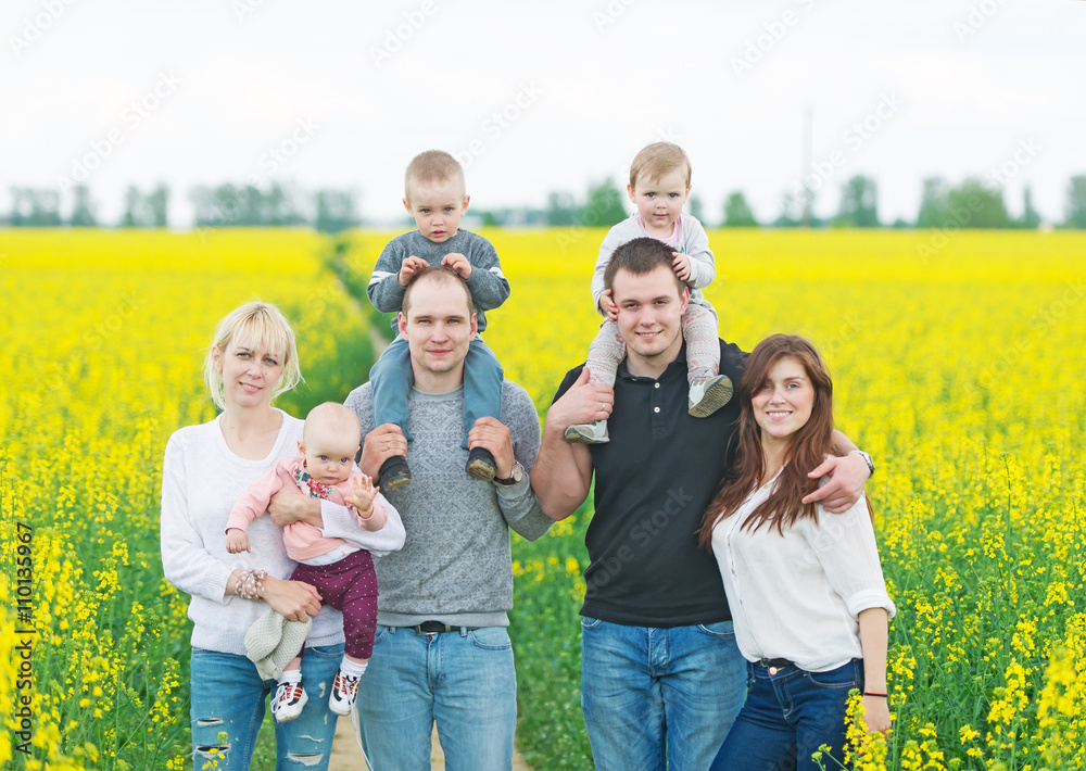 Two families with small children. Two families with small children.