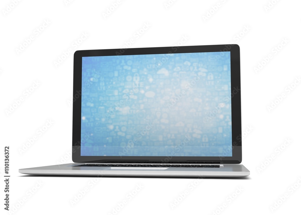 3d rendering of a laptop with blue wallpaper with app icon 3d rendering of a laptop with blue wallpaper with app icon