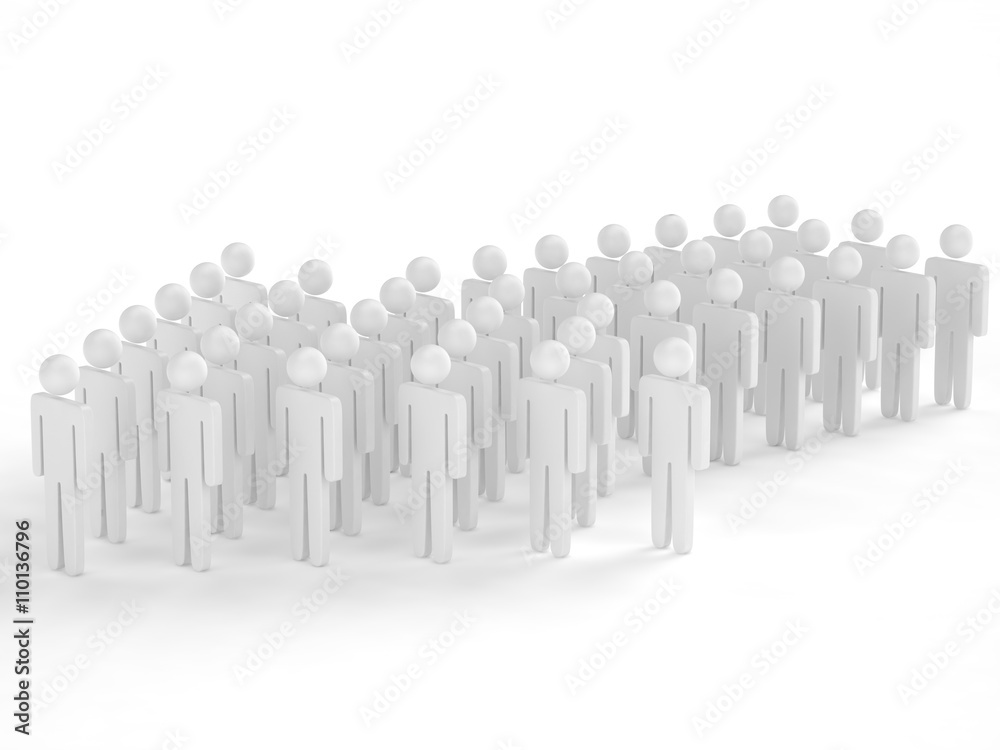 Many 3d people figure in arrow shape with the leader in front. 3d rendering. Many 3d people figure in arrow shape with the leader in front. 3d rendering.