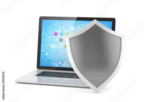 Laptop and shield on white, computer security concept. 3d rendering. Free Download Laptop and shield on white, computer security concept. 3d rendering. - GFXLoad