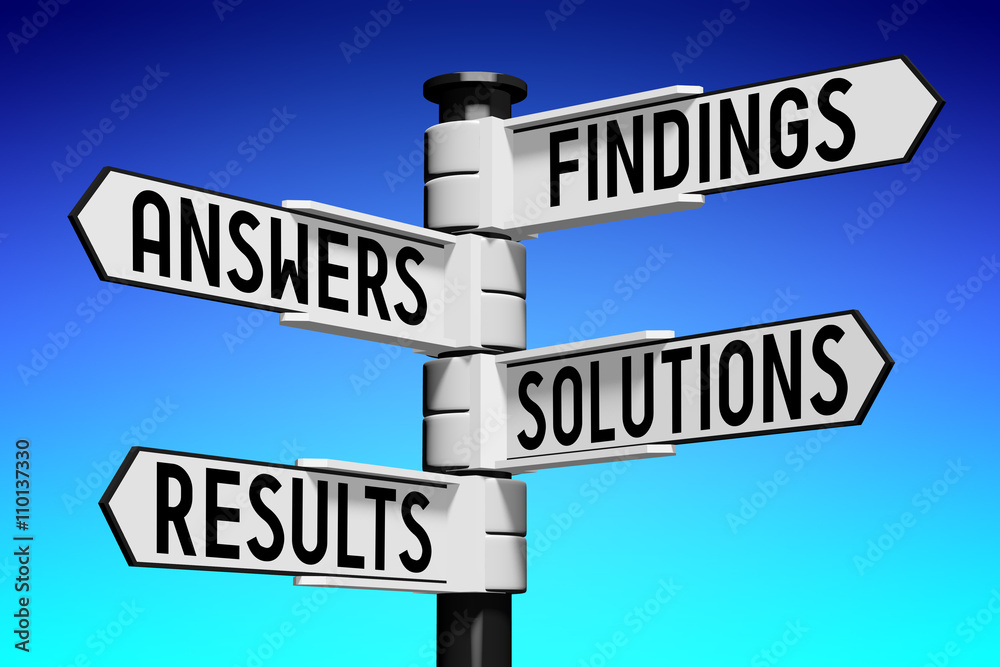 Signpost with four arrows - solution concept Signpost with four arrows - solution concept