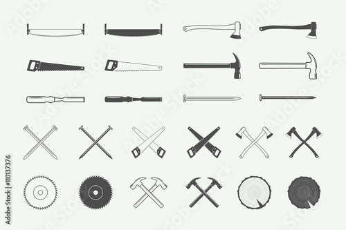 Set of vintage carpentry and mechanic labels, emblems, logo