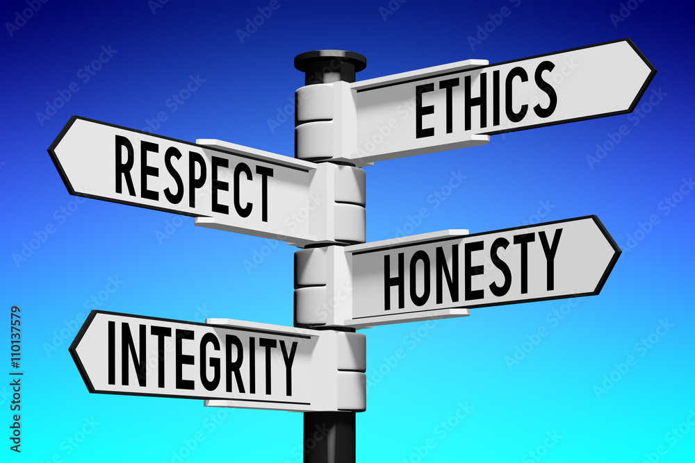 Fototapeta premium Signpost with four arrows - business ethics