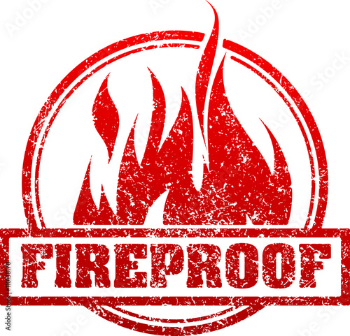 Abstract red grunge rubber stamp with caption FIREPROOF and blaz