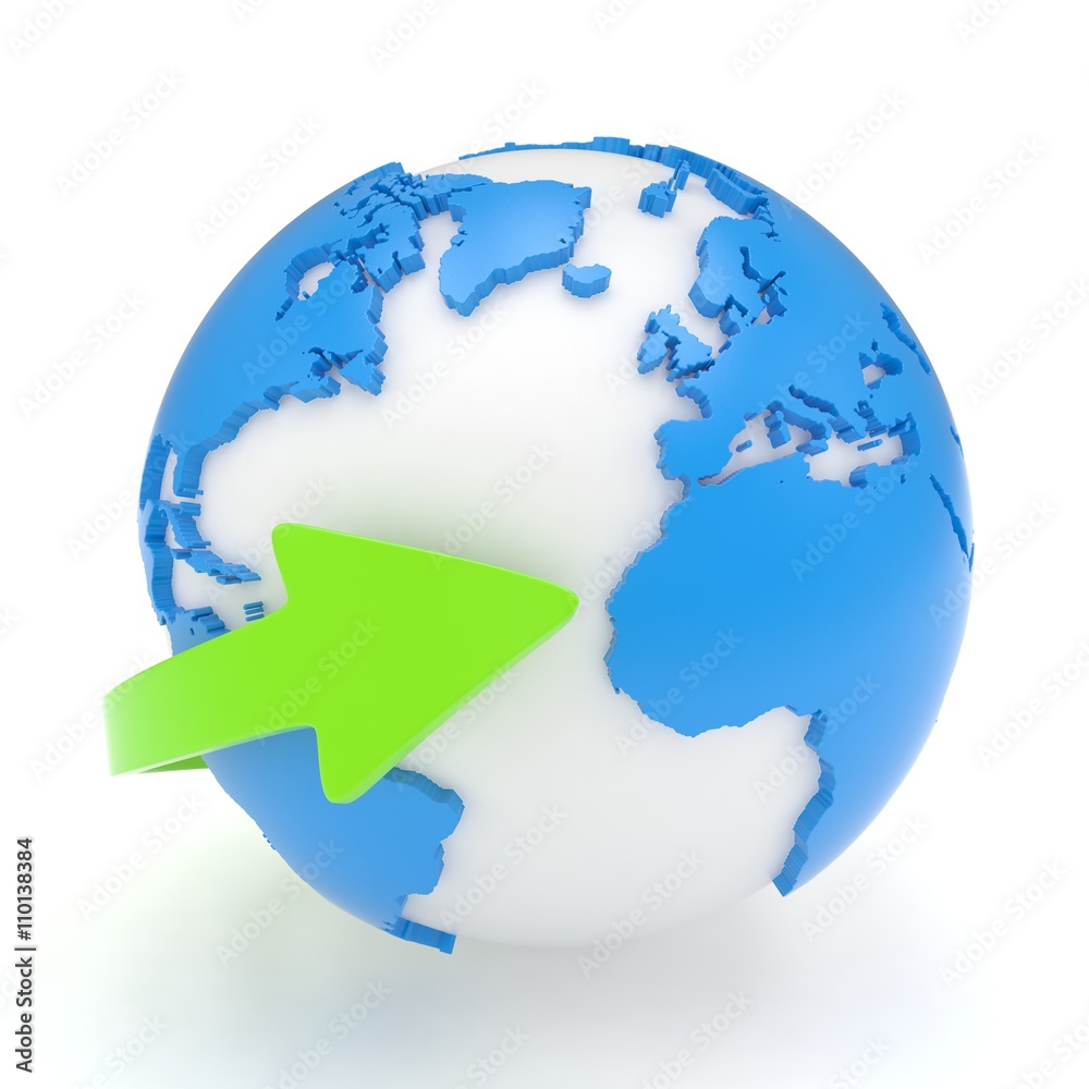 Arrow and Earth globe. 3d render