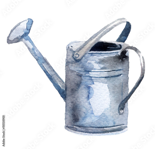 Canvas Print watercolor sketch: watering can on a white background