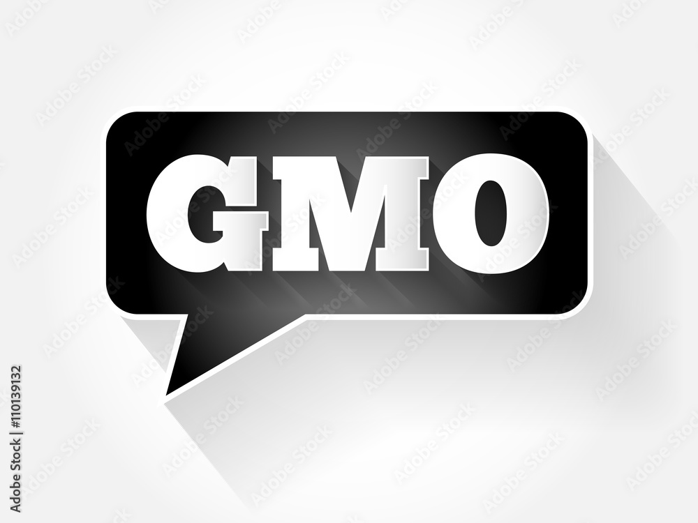 GMO sign text message bubble, flat food concept background GMO sign text message bubble, flat food concept background