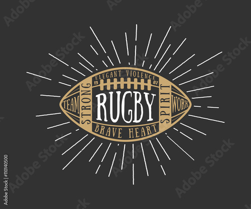 Rugby or american football ball with typography.