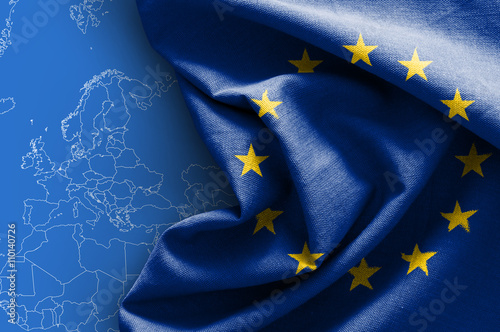 Flag of Europe on map background photo