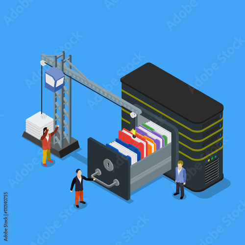 Database storage flat 3d isometric business technology server concept web vector illustration
