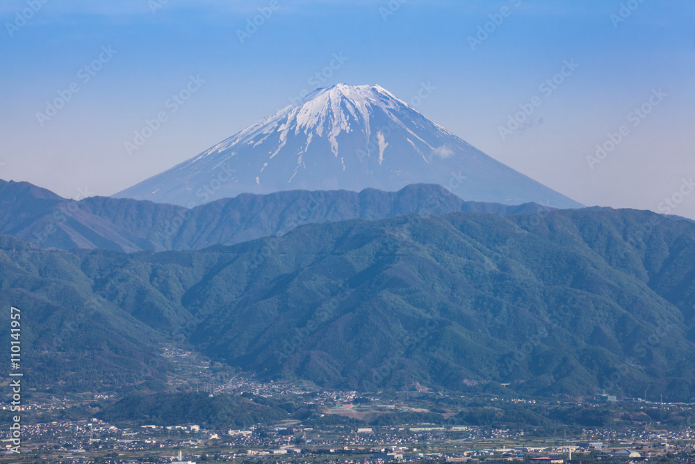 Mount Fuji and Kofu city in spring season