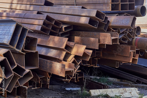 Rust steel rod or bars in warehouse