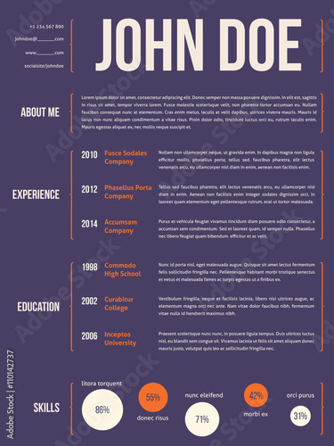 Modern resume cv template with curly brackets