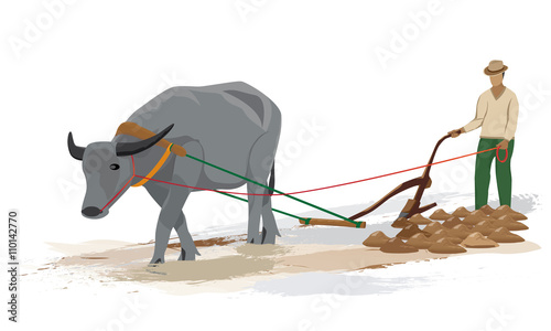 agriculturist plowing vector design
