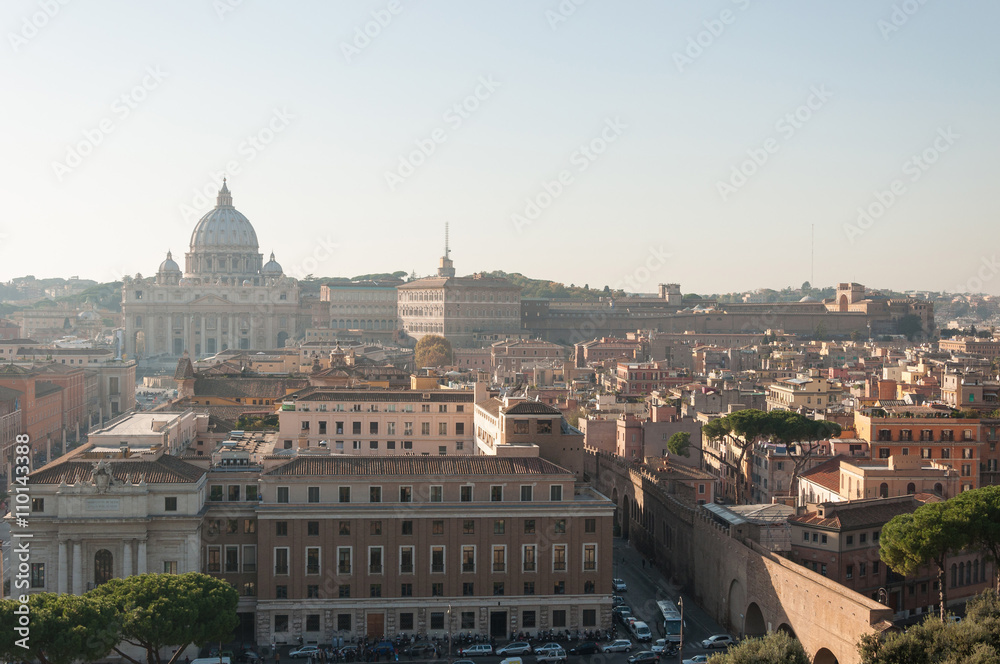 Scenic view of Vatican City with St. Peter's Basilica. Rome, Italy.