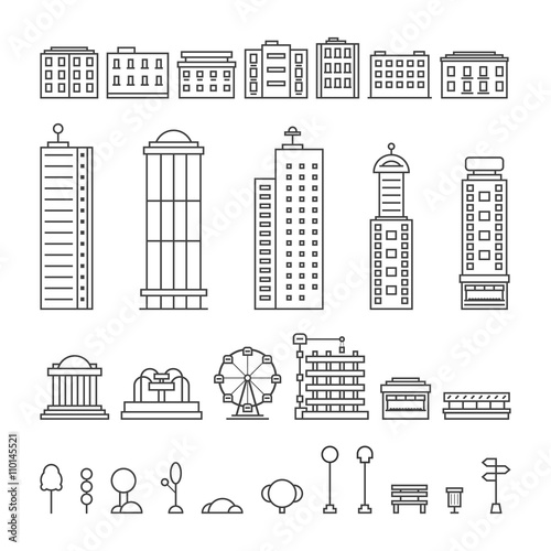 black thin line city elements