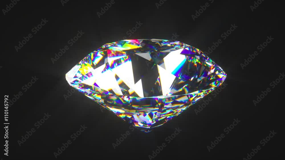 Physically correct round cut diamond spinning as a seamless loop on a black background