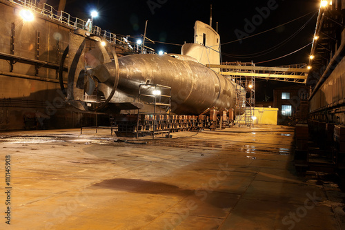 Navy submarine type Coben during the renovation in Gdansk Repair Shipyard