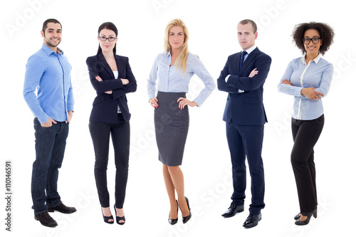 full length portrait of young business people isolated on white