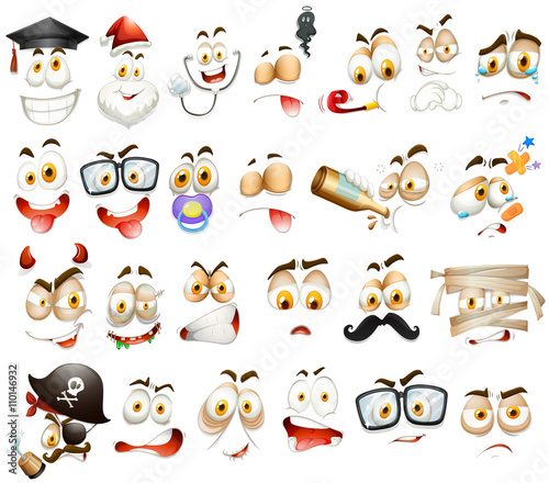Different facial expressions on white