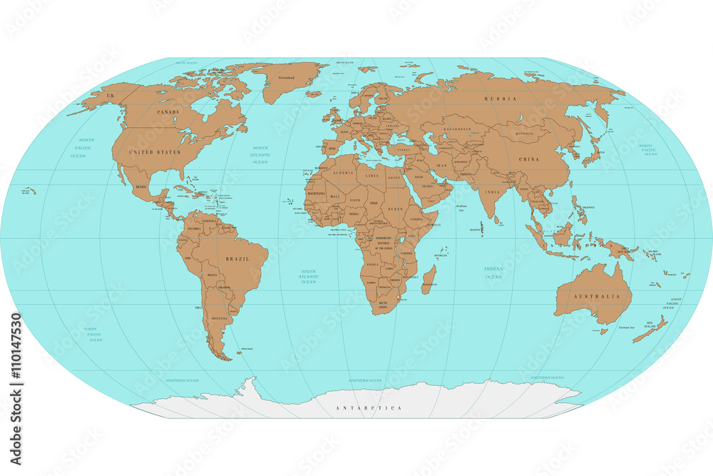 Highly detailed World map. Vector illustration.