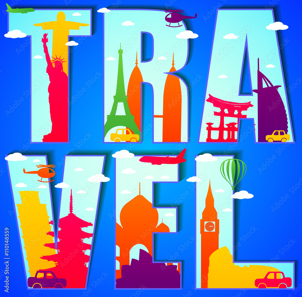 Vector Travel Text Concept with Famous Landmarks and Travel Objects
Vector Travel Text Concept with Famous Landmarks and Travel Objects