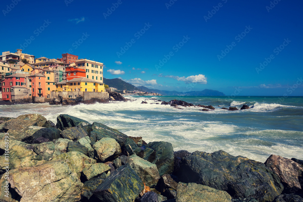 View of a ancient fishing village Boccadesse in Italy near Genoa