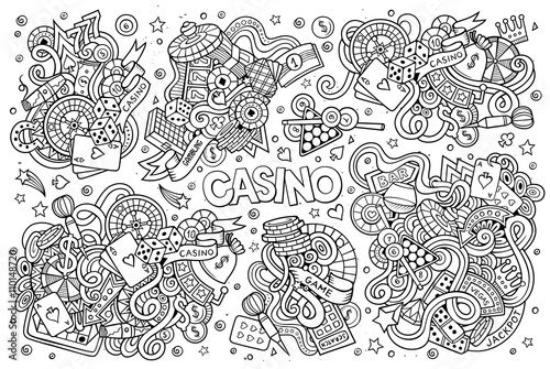 Sketchy vector hand drawn doodles cartoon set of Casino objects 