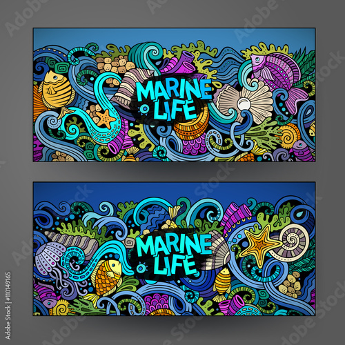 Cartoon vector hand-drawn underwater life banners