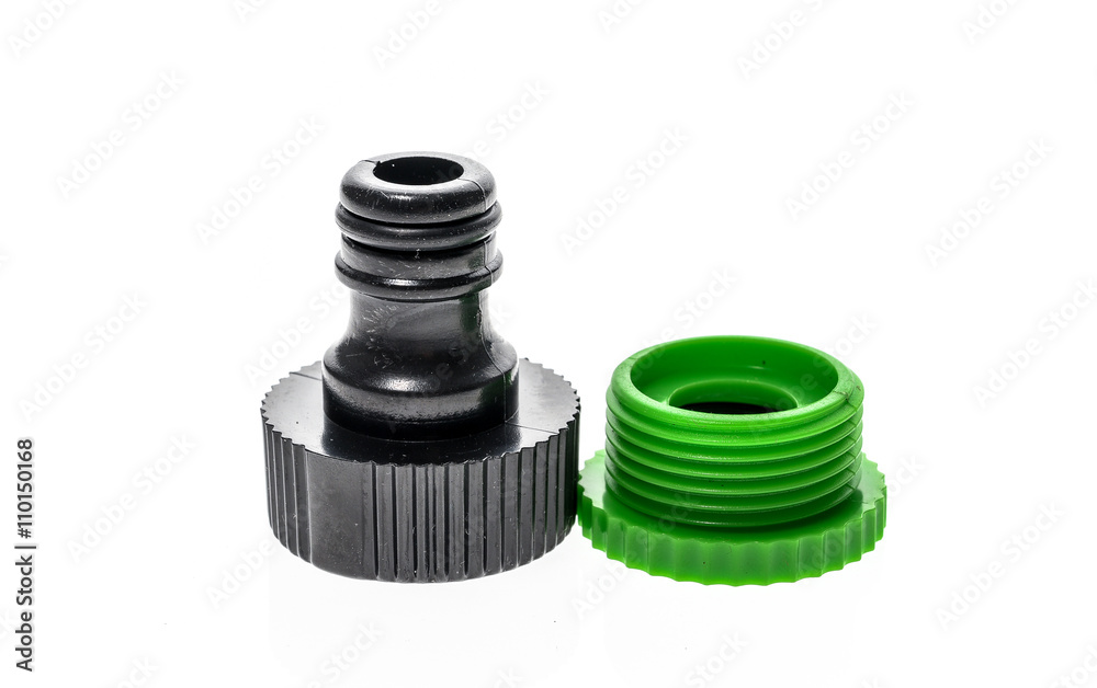 Garden water hose nozzle or connectors isolated on white backgro Garden water hose nozzle or connectors isolated on white backgro