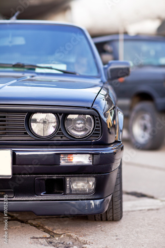 Front side view of black old car