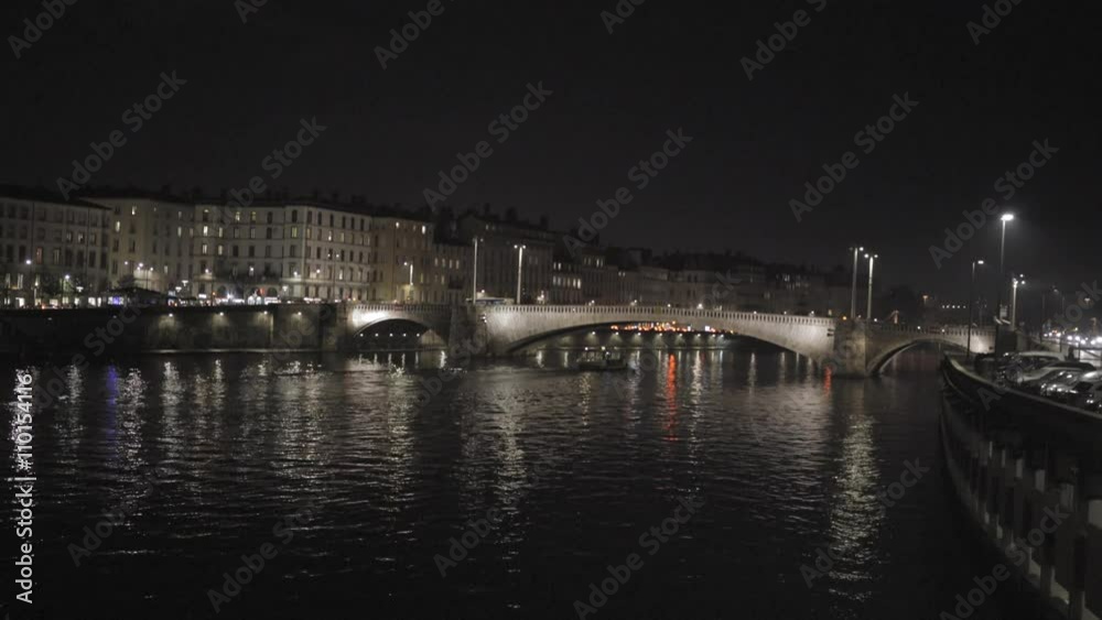 night view in Lyon France bridge river 4k night view in Lyon France bridge river 4k