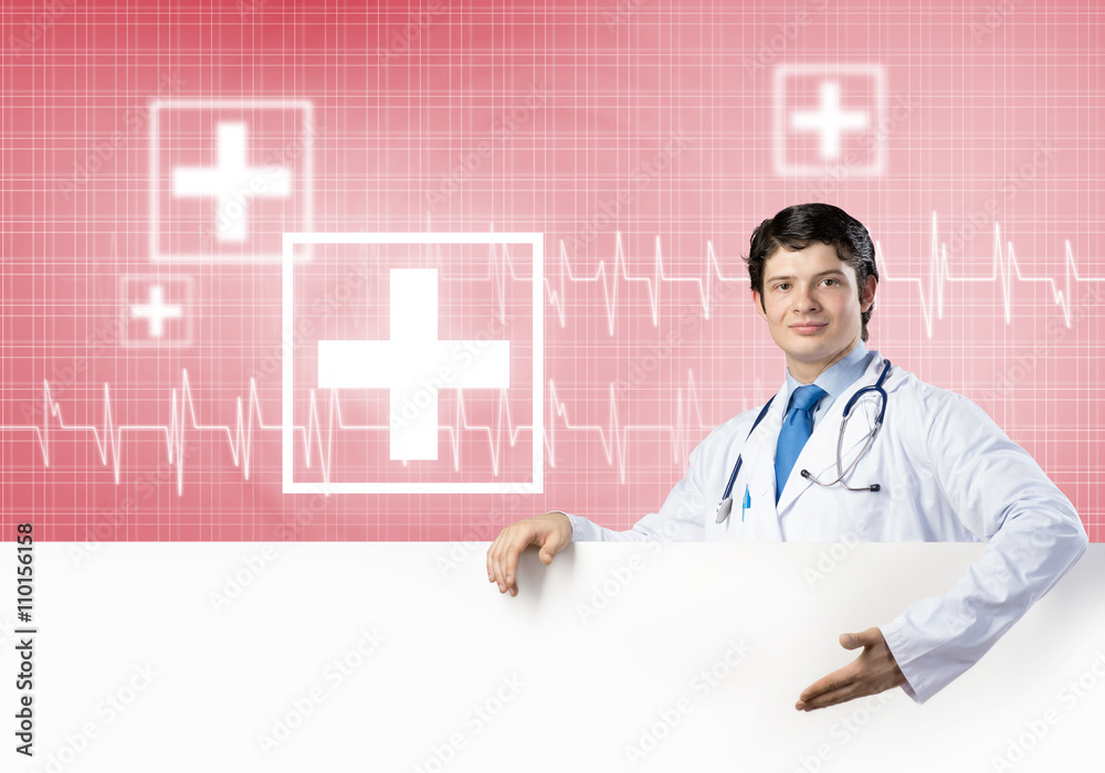 Doctor with banner Doctor with banner