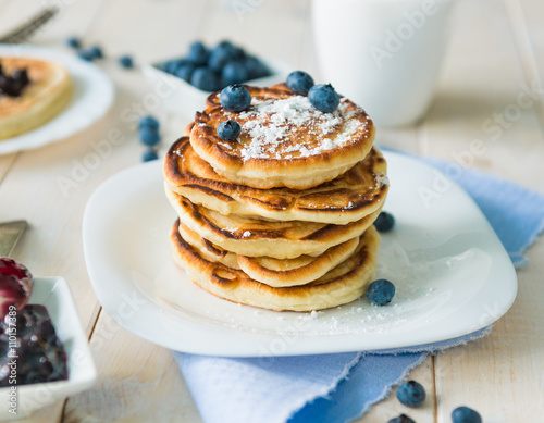 pancakes with blueberry and jam