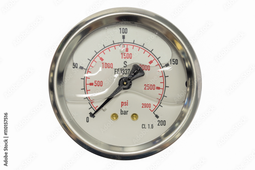pressure gauge in bar and psi unit isolated on a white backgroun pressure gauge in bar and psi unit isolated on a white backgroun