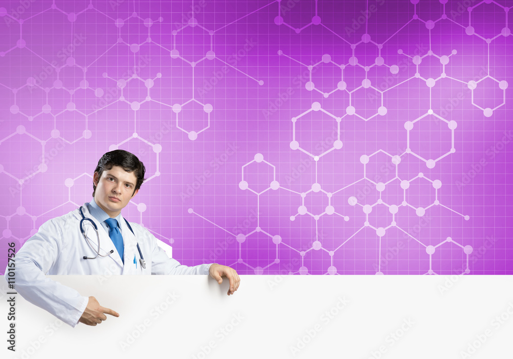 Doctor with banner Doctor with banner
