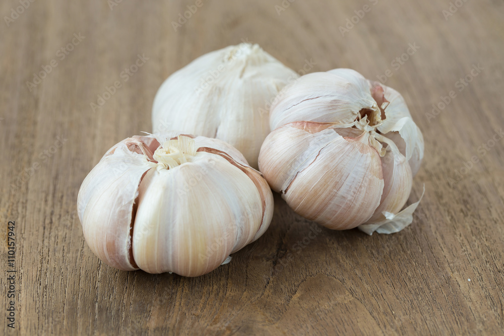 Fresh Garlic on the Wooden Table. Selective focus