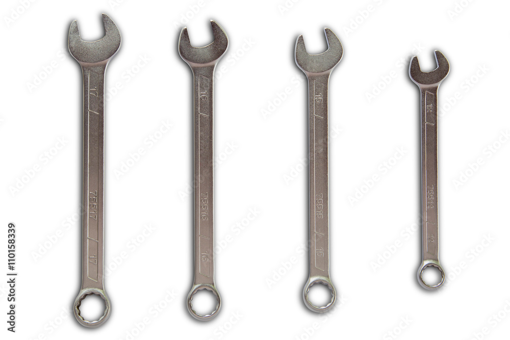 Combination wrench cromed and vanadium coated isolate on white with clipping path Combination wrench cromed and vanadium coated isolate on white with clipping path