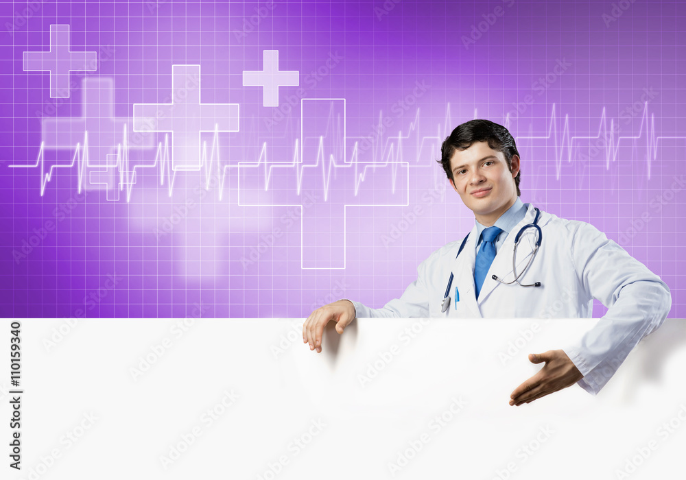 Doctor with banner Doctor with banner
