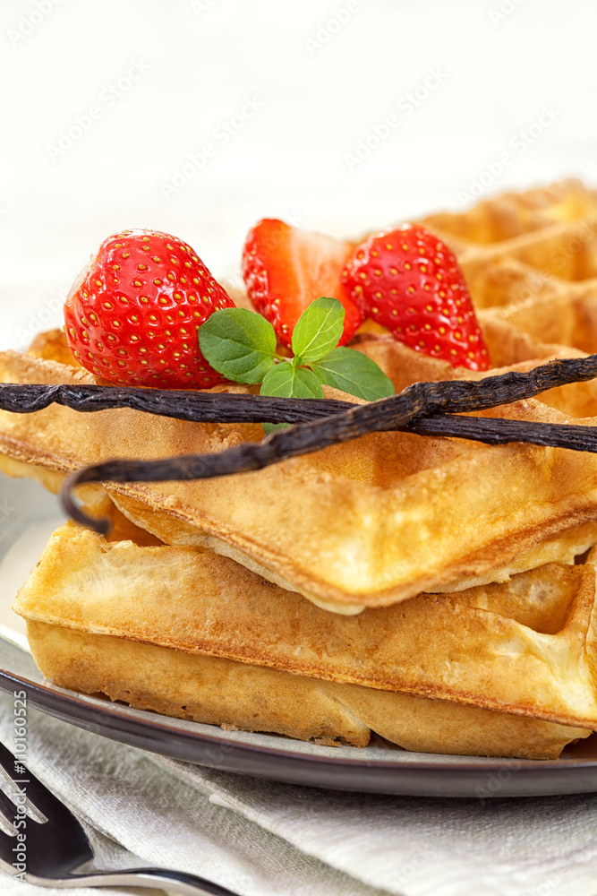 Waffles with Fresh Strawberries and Vanilla beans Waffles with Fresh Strawberries and Vanilla beans
