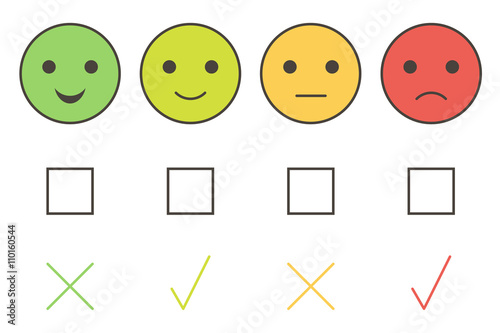 Customer service colorful smiley icons: excellent, good, average, poor. 