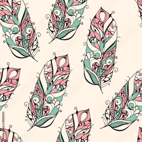 Vector Seamless Pattern with Feathers