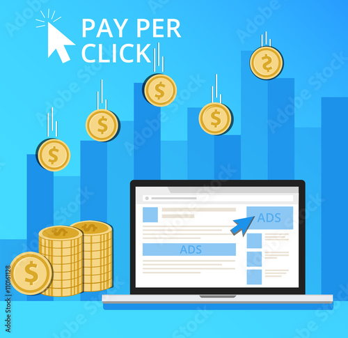 Pay per click or clickjacking ads on notebook screen photo