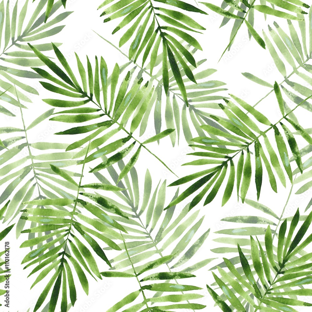 Palm leaves. Watercolor seamless pattern 2