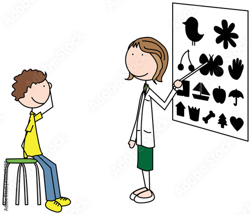 Boy visiting ophthalmologist