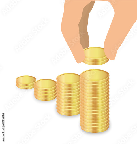 Male Hand Increase Stack Of Coins, Increase Savings