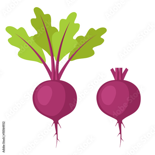 Flat icon beet with leaves and beet without leaves. Vector illustration.