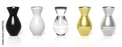 Five 3D vases.Isolated