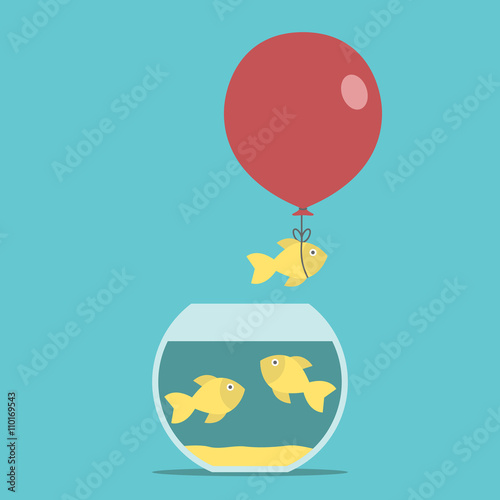 Gold fish, balloon, fishbowl